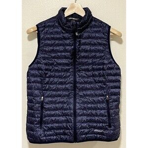 Eddie Bauer EB700 Women's Down Puffer Vest Size Medium Navy Print Zip Up Outdoor